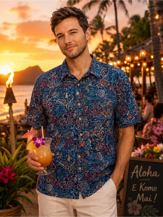 Other - Cookie Street Hawaiian Reef Print Button Up Shirt Men’s Large